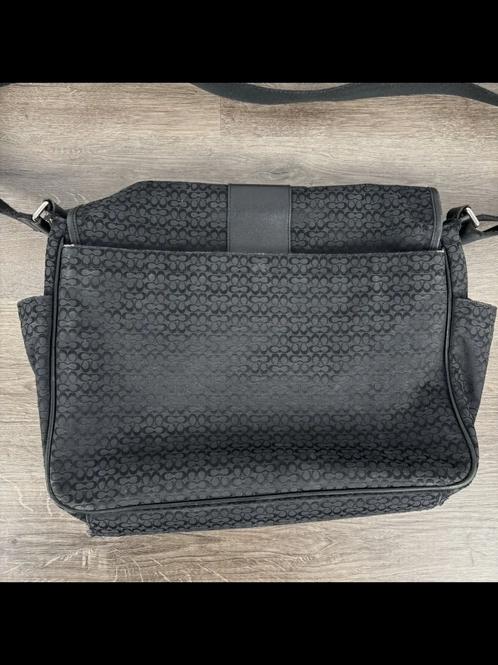 Coach Black Signature Jacquard Messenger Bag with Center Leather Panel